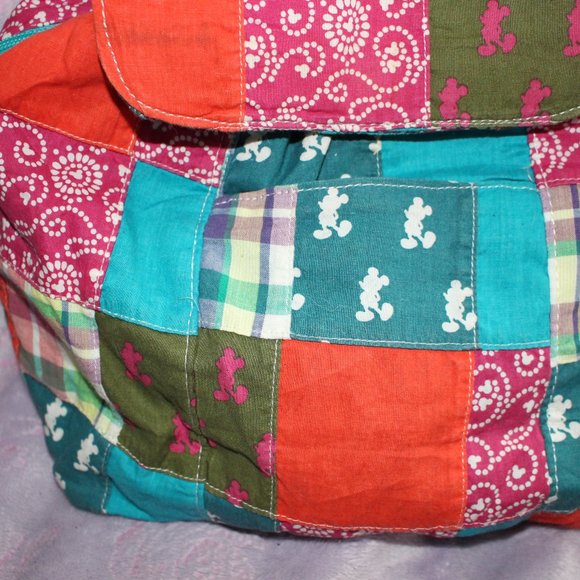 Vintage Authentic Disney Parks Patchwork Cloth Backpack Back To School - Picture 2 of 8